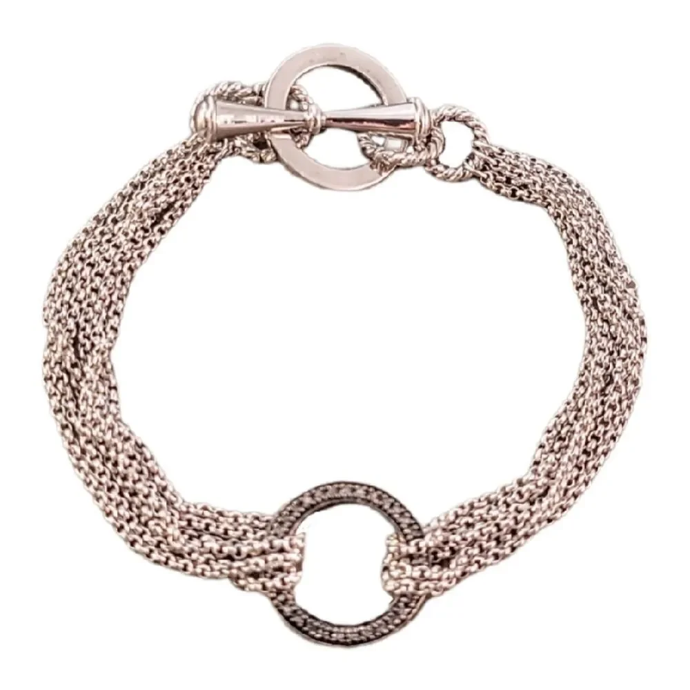 New Black Circle Chain Multi Silver Strands Toggle Bracelet
